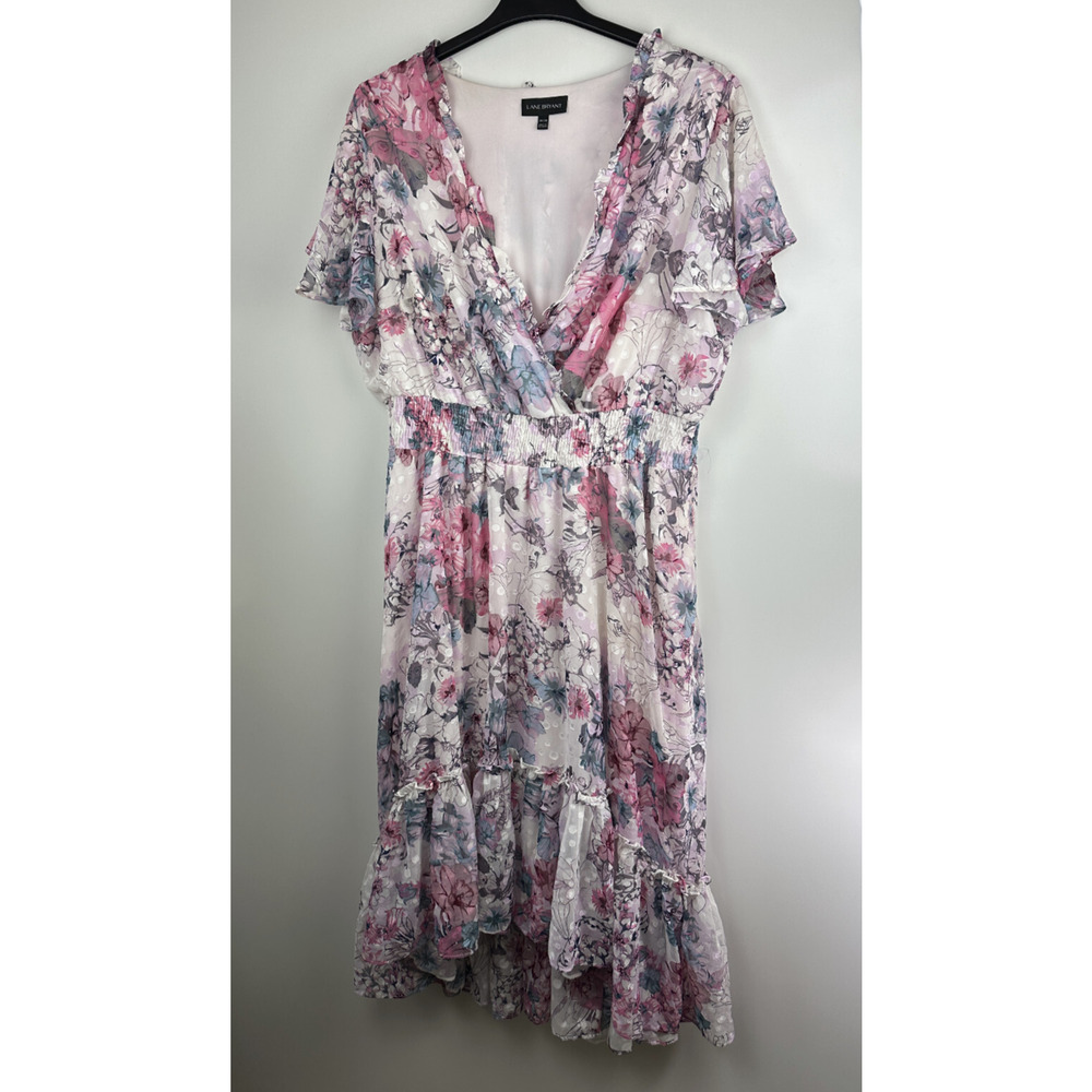 Lane Bryant Floral Ruffle Smocked Dress Plus Size 26/28 Wedding Bridal Shower - Picture 15 of 16